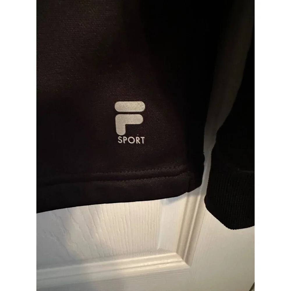 Mens FILA 1/4 Zip Black Lime Green & Reflective Accents Long Sleeve Blend SZ M - Picture 5 of 11